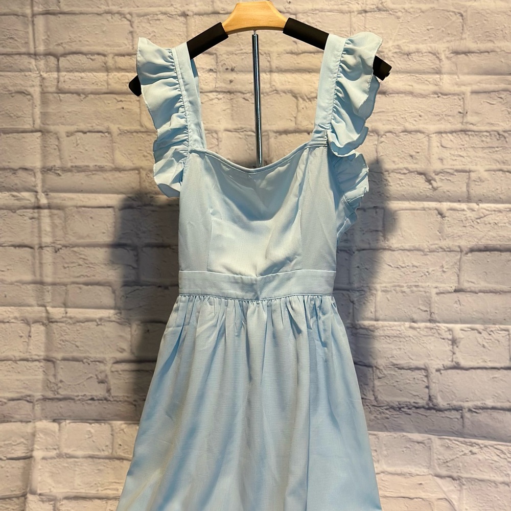 Light Blue Ruffle Sleeve Dress